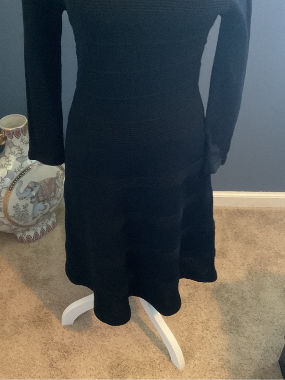 Vince Camuto Black Long-Sleeve Mesh Yoke A-Line Dress - Picture 3 of 6